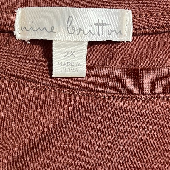 NINE BRITTON Munich Front Knot Detail Knit Top scoop neck size 2XL BROWN RUST - Picture 4 of 7